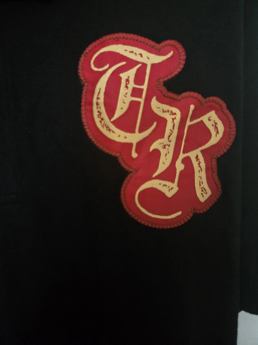 True Religion Black Polo with Red & Gold Embroidered Patches